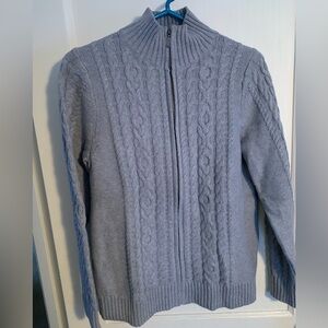 Woman’s LL Bean Double L Gray Cable Knit Sweater